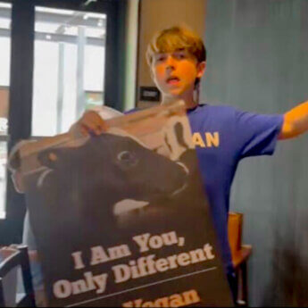 Vegan Evan’s protest asking Starbucks to stop charging extra for vegan milks